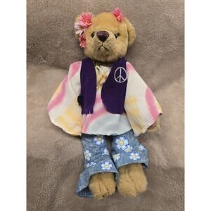 20th Century Teddy Bear Hippie Boho Plush Tie Dye Shirt Peace Vest Floral Jeans